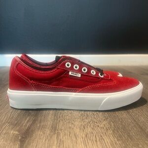 Brand New Vans Red Canvas Low-Top Sneakers with White Sole